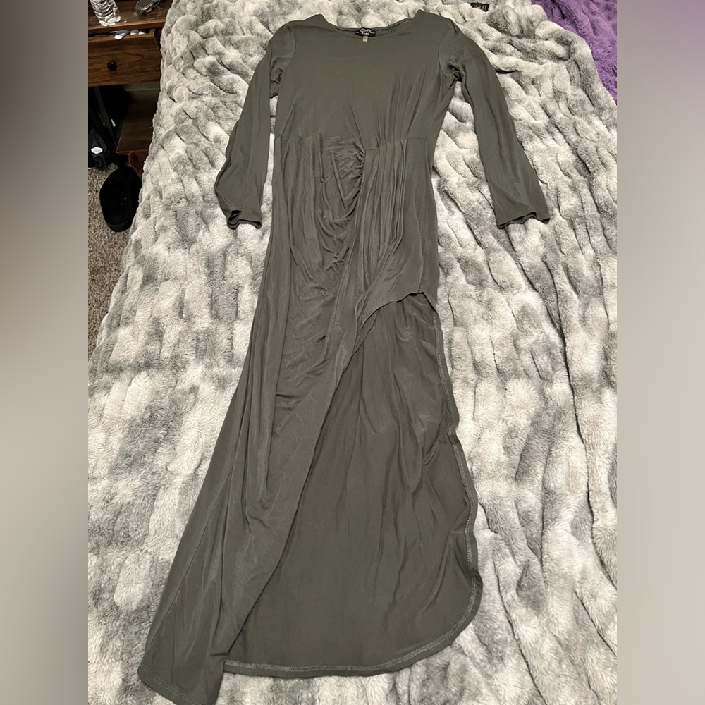 Long slim fit green dress.